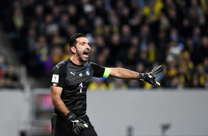 Le gardien et capitaine italien Gianluigi Buffon lors du match de qualification contre la Suède, le 10 novembre 2017 à Solna