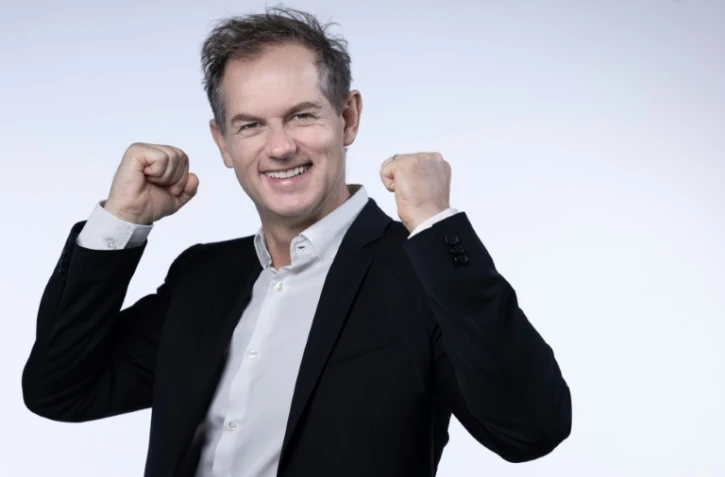 L'ancien champion de ski de bosses Edgar Grospiron, qui va prendre la tête du Comité d'organisation des JO Alpes françaises 2030, à Paris le 13 février 2025