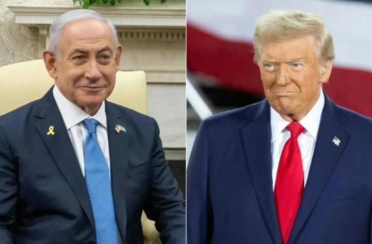 Le Premier ministre israélien Benjamin Netanyahu le 25 juillet 2024 à la Maison Blanche, à Washington, et le président américain Donald Trump le 4 novembre 2024 à Raleigh, en Caroline du Nord