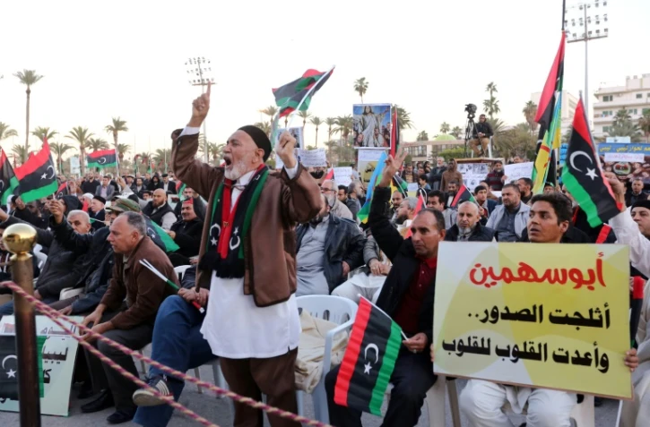 Manifestation à Tripoli, le 8 janvier 2016, contre l'accord parrainé par l'ONU pour la formation d'un gouvernement d'unité nationale