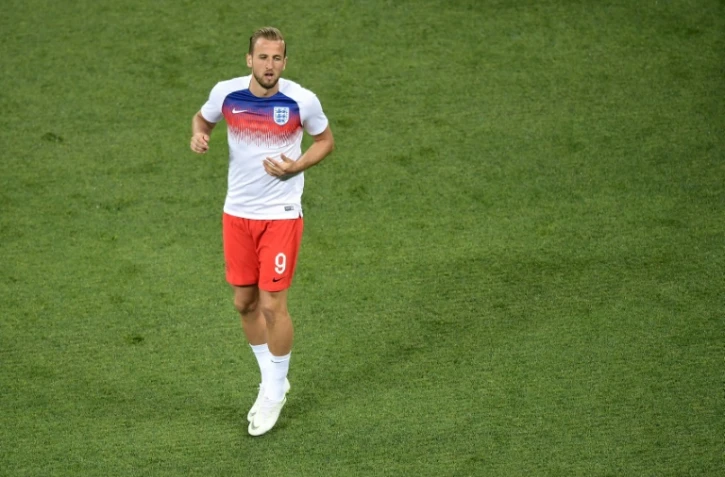 L'attaquant anglais Harry Kane à l'échauffement avant le match contre la Tunisie, le 18 juin 2018 à Volgograd
