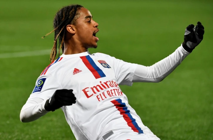 L'attaquant français Bradley Barcola, après un but avec Lyon face à Troyes, au Stade de l'Aube, le 4 février 2023