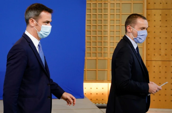 Olivier Véran et Olivier Dussopt lors de la présentation du projet de budget de la Sécurité sociale le 29 septembre 2020