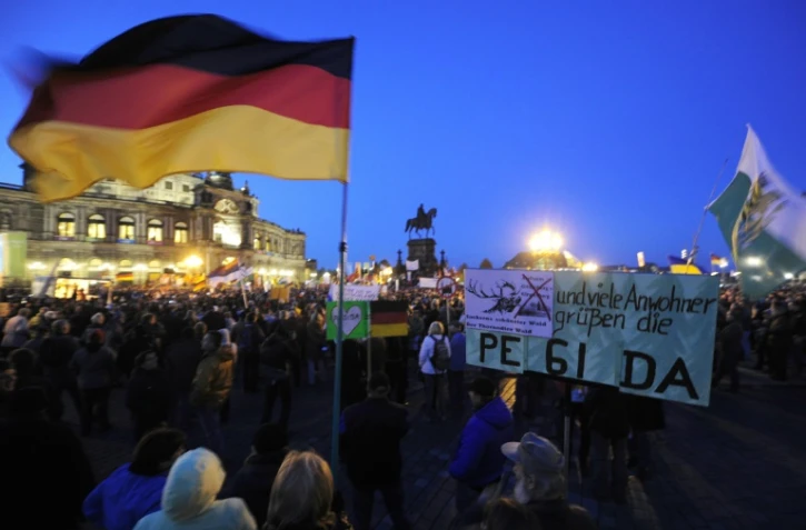 Manifestation à l'appel du mouvement islamophobe  Pegida le 12 octobre 2015 à Dresde