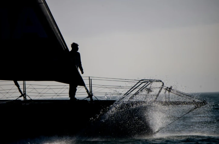 Le skipper français Jérémie Beyou sur son Imoca 60 (Charal) après le départ du Vendée Globe, le 8 novembre 2020 aux Sables-d'Olonne