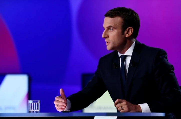 Le candidat à la présidentielle Emmanuel Macron lors d'une interview le 20 avril 2017