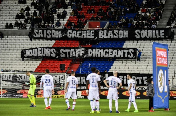 Banderole de supporters lyonnais en colère, avant le match contre Nancy le 8 février 2017 au Parc OL