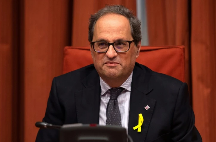 Le député Quim Torra participe à une réunion de son parti Ensemble pour la Catalogne au parlement catalan à Barcelone le 11 mai 2018