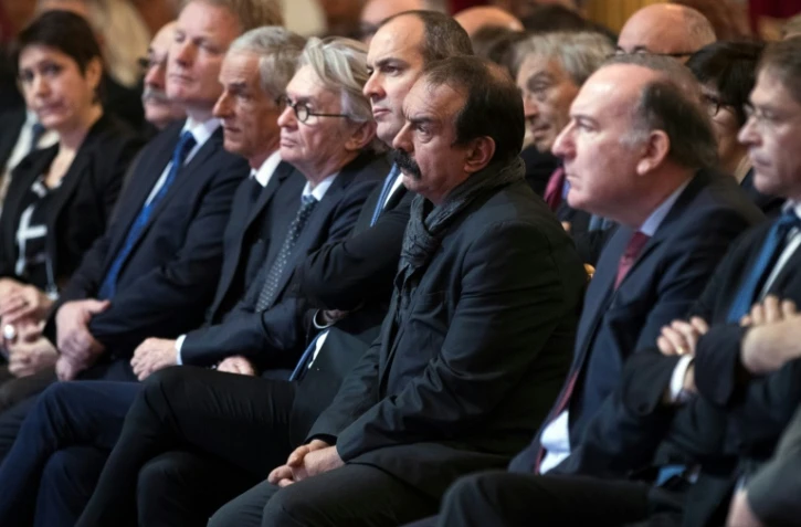 Les représentants des syndicats et du patronat réunis à l'Elysée pour les voeux du président François Hollande aux partenaires sociaux le 10 janvier 2017