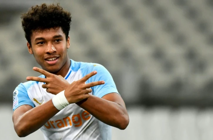 Le défenseur marseillais Boubacar Kamara buteur contre Bordeaux dans un match de championnat à huis clos, le 5 février 2019 au stade Vélodrome