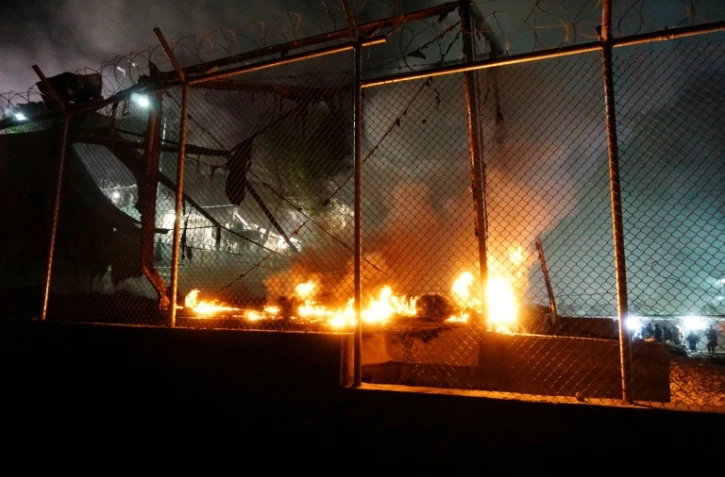 Incendie dans le camp de migrants de Moria, sur l'île grecque de Lesbos, le 2 juin 2016