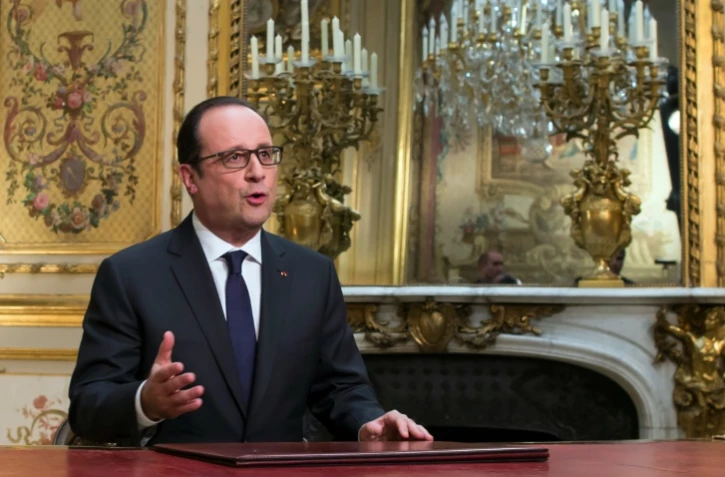 François Hollande adresse ses  voeux aux Français le 31 décembre 2014 à l'Elysée à Paris