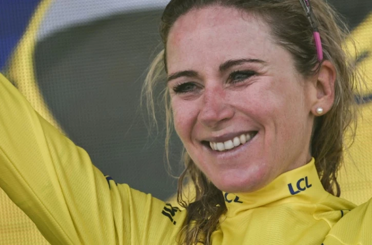 La Néerlandaise Annemiek Van Vleuten maillot jaune du Tour de France Femmes à l'arrivée de la 7e étape, le 30 juillet 2022 au Markstein   