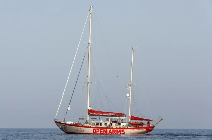 Le navire humanitaire espagnol Open Arms, le 17 juillet 2018 au large des côtes libyennes, en mer Méditerranée