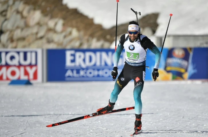 Martin Fourcade lors du relais des Mondiaux de biathlon d'Anterselva, dans les Alpes italiennes, le 22 février 2020