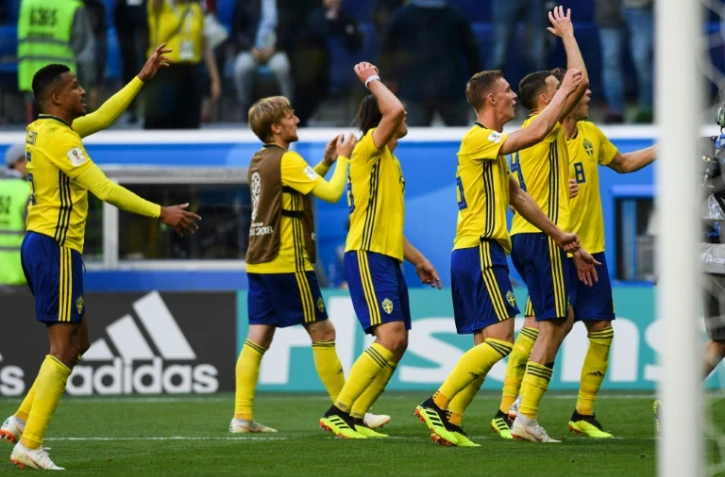 Les Suédois jubilent après leur qualification en quarts de finale du Mondial le 3 juillet 2018