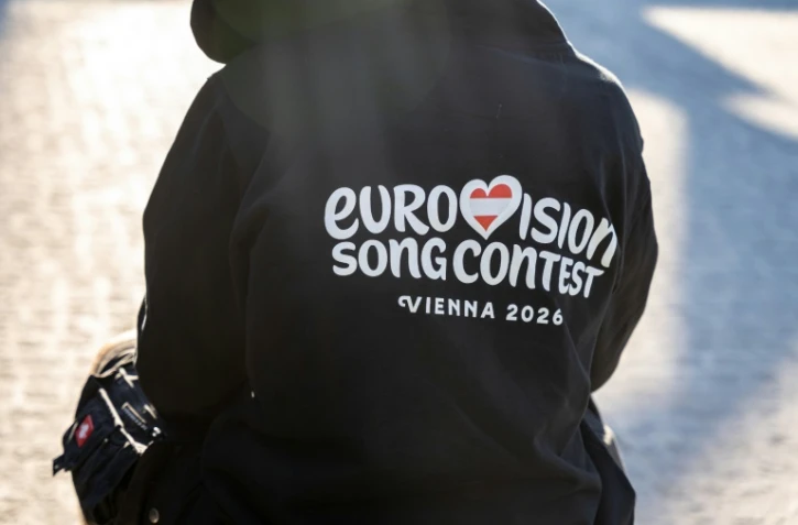Promotion pour le concours de l'Eurovision 2026 sur un sweat-shirt, le 24 avril 2026 à Vienne 