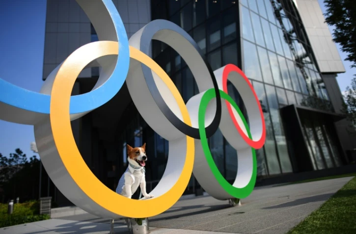 Les anneaux olympiques près du Stade National, le 24 juillet 2019 à Tokyo où se dérouleront les JO-2020