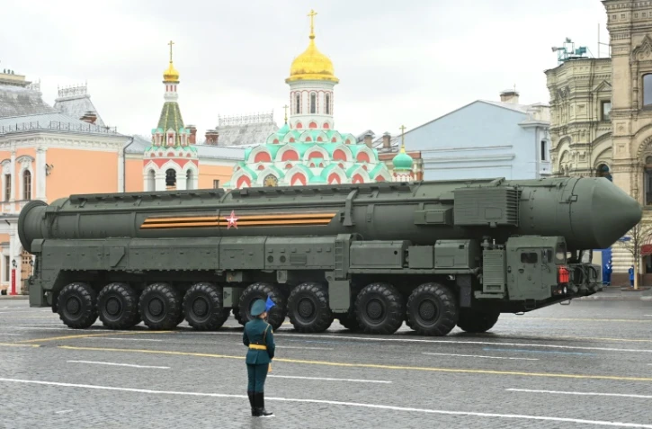 Un missile intercontinental russe RS-24 Yars, lors d'un défilé militaire à Moscou, le 9 mai 2021