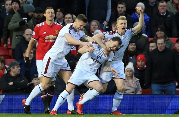 La joie des joueurs de Burnley après un but contre Manchester United, le 26 décembre 2017 à Old Trafford