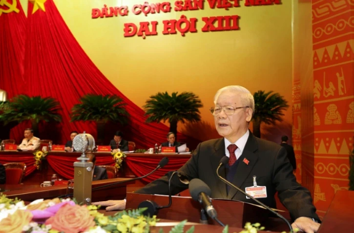 Le secrétaire général du Parti communiste vietnamien Nguyen Phu Trong lors du Congrès du parti, sur une image fournie le 26 janvier 2021 par Vietnam News Agency