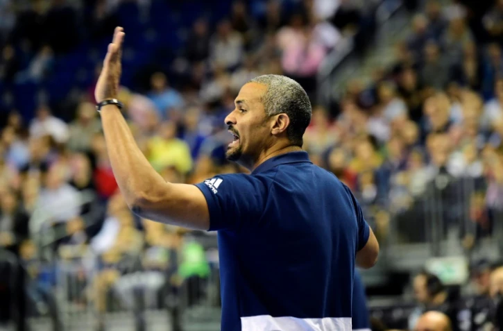 L'entraîneur de la France Didier Dinart lors de la victoire de la France sur le Brésil 24 à 22 le 11 janvier 2019 à Berlin