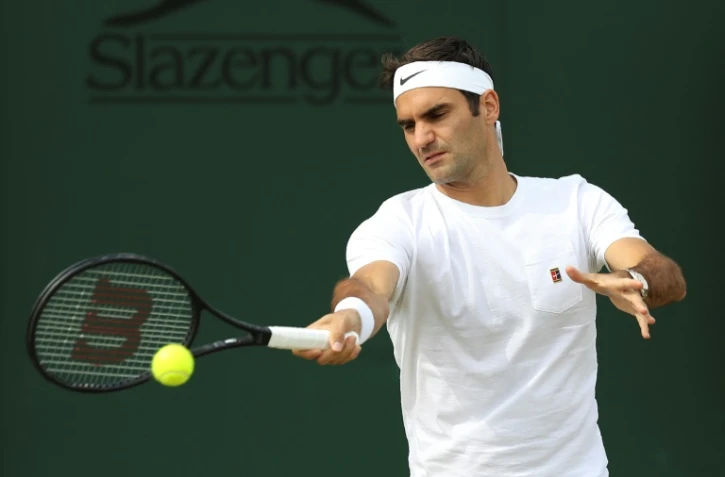 Le Suisse Roger Federer lors d'une séance d'entraînement à Wimbledon, le 13 juillet 2017
