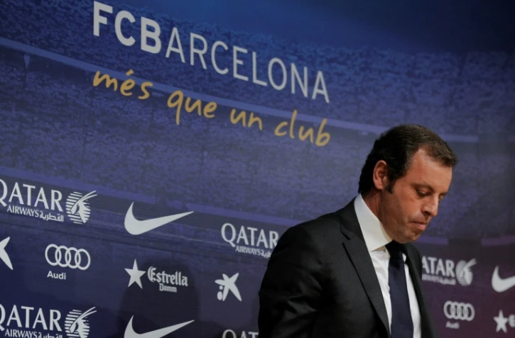 Sandro Rosell alors président du FC Barcelone en conférence de presse le 23 janvier 2014