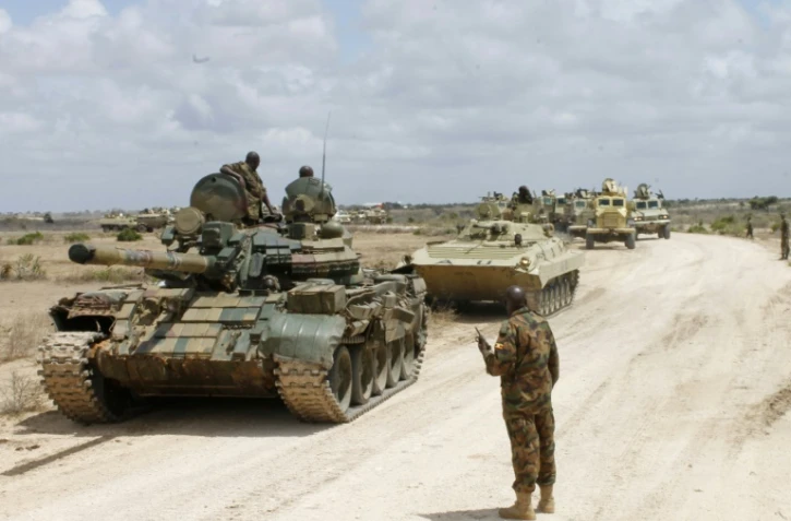 Un convoi de l'Amisom près de Merka, le 4 août 2012, en Somalie