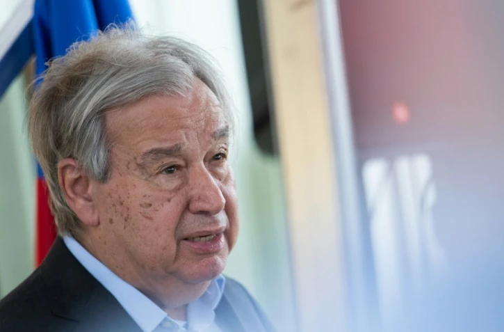 Le secrétaire général des Nations Unies, Antonio Guterres, au cours d'une conférence de presse à Petion-Ville, Haïti, le 16 juin 2026.