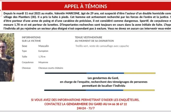 Appel à témoins diffusé le 13 mai 2021 pour retrouver Valentin Marcone