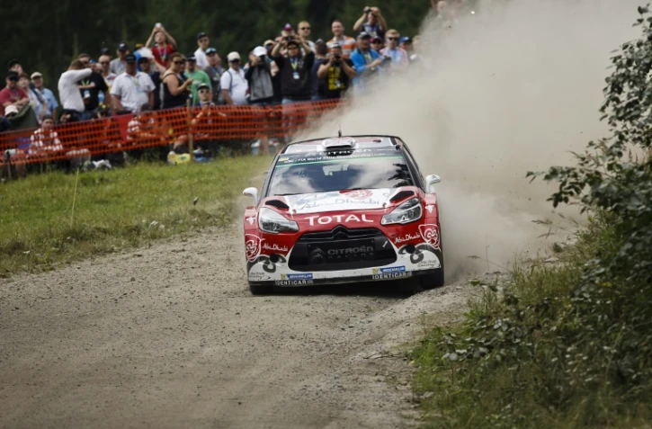 Le Britannique Kris Meeke (Citroën DS3) et son copilote Paul Nagle lors du 4e jour du rallye de Finlande, dans la région de Jyvaskyla, le 31 juillet 2016