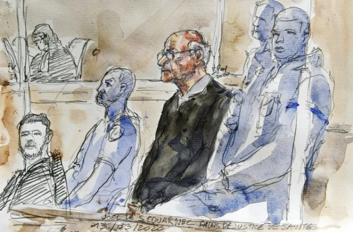 Croquis d'audience publié le 13 mars 2020 de l'ex-chirurgien Joël Le Scouarnec lors de son procès à Saintes pour viols et agressions sexuelles de quatre enfants