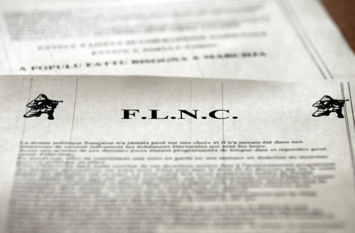 Photo le 8 juin 2012 à Ajaccio d'un communiqué de presse du FLNC qui revendique les explosions visant des maisons de vacances de ressortissants français continentaux au mois de mai 2012