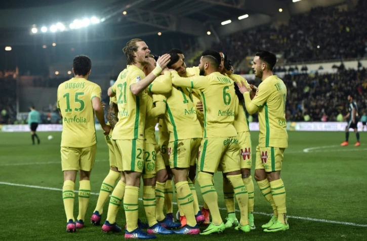 Les Nantais fêtent un but contre l'OM, le 12 février 2017 à La Beaujoire