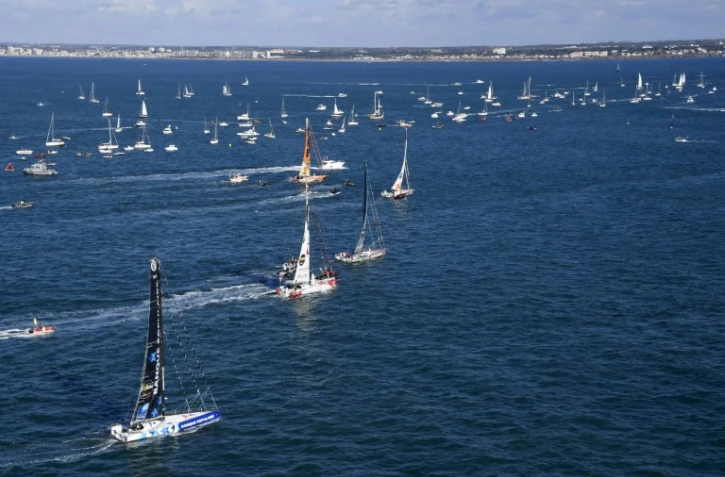 Les 29 skippers du 8e Vendée Globe, tour du monde à la voile en solitaire sans escale et sans assistance, au départ des Sables-d'Olonne, le 6 novembre 2016