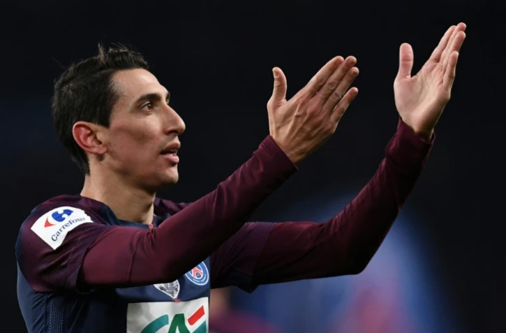 L'attaquant argentin du PSG Angel Di Maria après avoir marqué contre Marseille en quart de finale de la Coupe de France, le 28 février 2018 au Parc des Princes