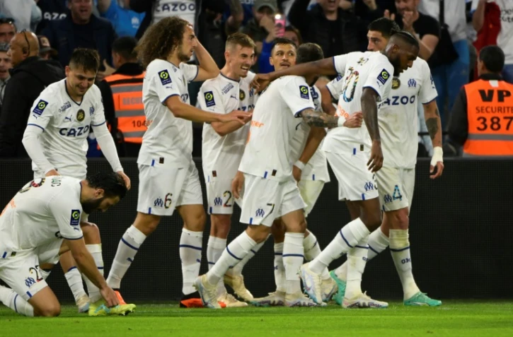 La joie des Marseillais vainqueurs d'Auxerre, le 30 avril 2023 au stade Vélodrome