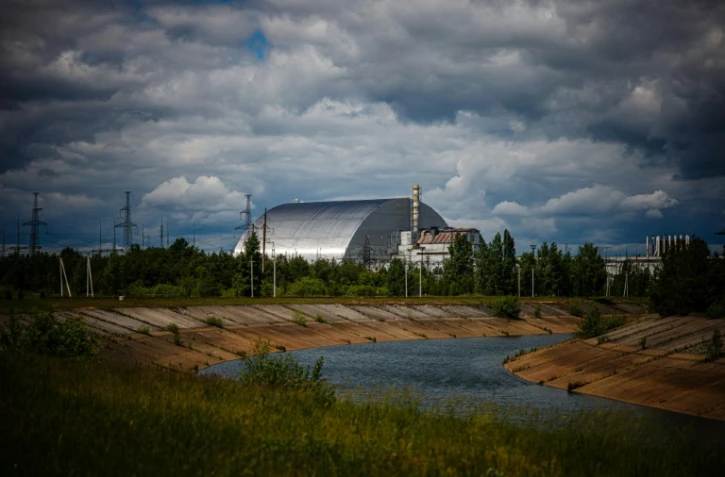 L'arche de confinement de la centrale nucléaire accidentée de Tchernobyl, dans le nord de l'Ukraine, le 29 mai 2022
