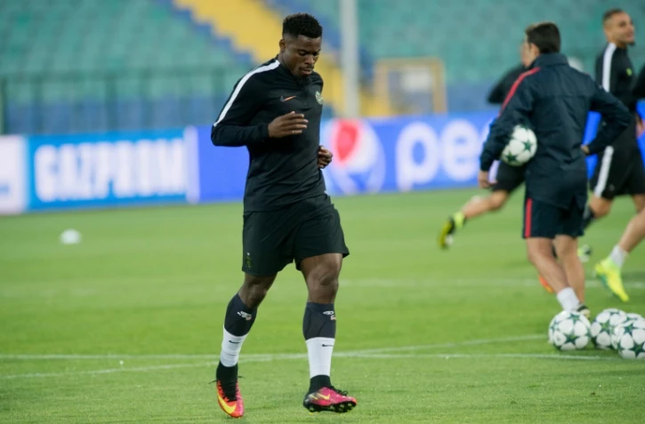 Le latéral droit du PSG Serge Aurier, à l'entraînement le 27 septembre 2016 à Sofia