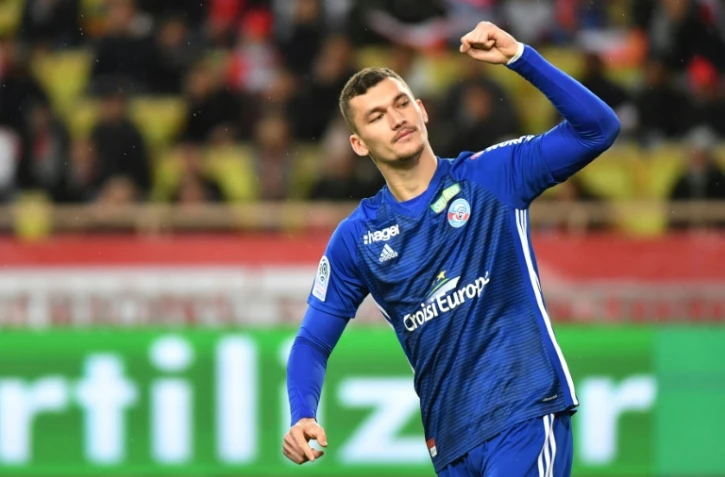 Le joueur de Strasbourg Ludovic Ajorque buteur lors de la victoire 5-1 à Monaco en 21e journée de L1 le 19 janvier 2019