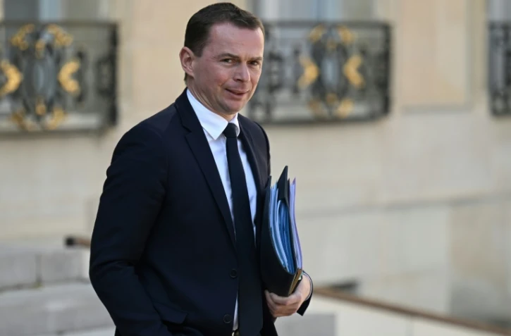 Le ministre du Travail Olivier Dussopt à la sortie de l'Elysée, le 19 avril 2023 à Paris