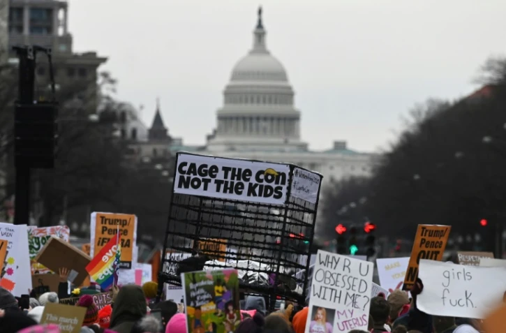 Des manifestants réunis pour la Marche des femmes à Washington le 18 janvier 2020