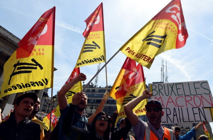 Manifestation de cheminots contre la réforme du gouvernement le 24 avril 2018 à Paris
