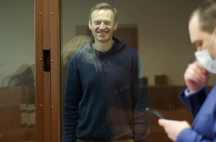 Image tirée d'une vidéo diffusée par le tribunal de Moscou de l'opposant russe Alexeï Navalny, le 16 février 2021