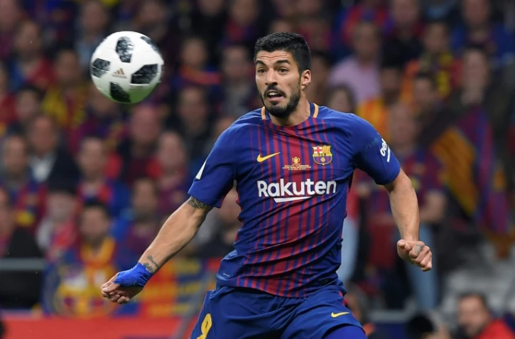 L'attaquant uruguayen de Barcelone Luis Suarez auteur d'un doublé contre Séville à Madrid lors de la Coupe du Roi le 21 avril 2018