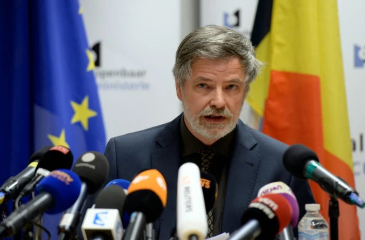 Le porte-parole du parquet fédéral belge, Eric Van der Sypt, lors d'une conférence de presse au Palais de justice de Bruxelles le 8 avril 2016