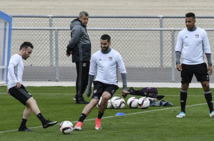 Les joueurs lyonnais à l'entraînement au Parc OL, le 10 mai 2017, à la veille d'affronter l'Ajax Amsterdam
