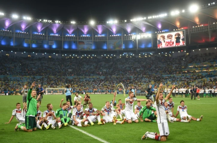 Les joueurs allemands célèbrent leur victoire finale au Mondial-2014, le 13 juillet 2014 à Rio de Janeiro