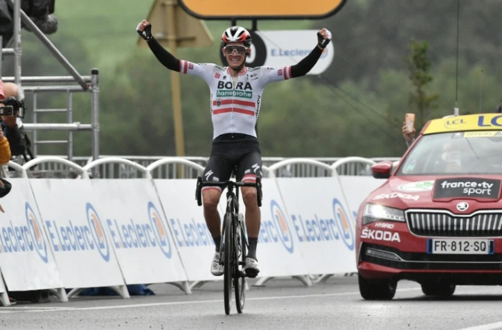 L'Autrichien Patrick Konrad, vainqueur de la 16e étape du Tour de France à Saint-Gaudens, le 13 juillet 2021